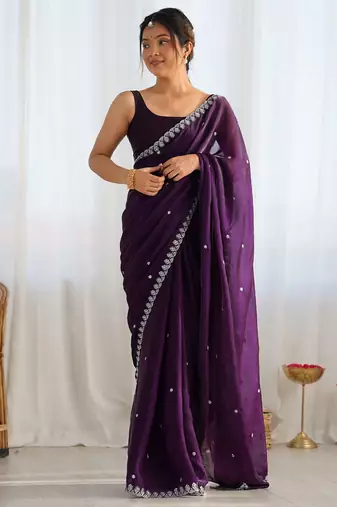 embellished sequinned tissue saree with blouse 