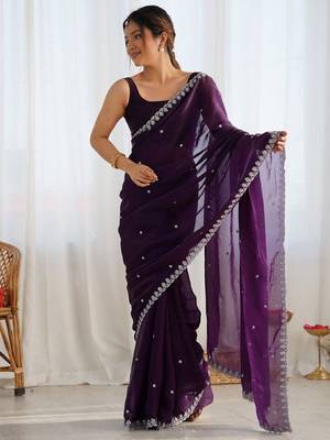 embellished sequinned tissue saree with blouse  4