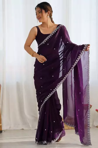 embellished sequinned tissue saree with blouse 