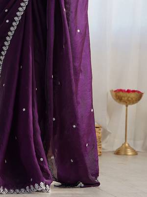embellished sequinned tissue saree with blouse  5