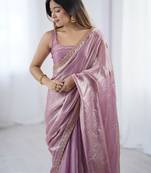 embellished sequinned tissue saree with blouse 