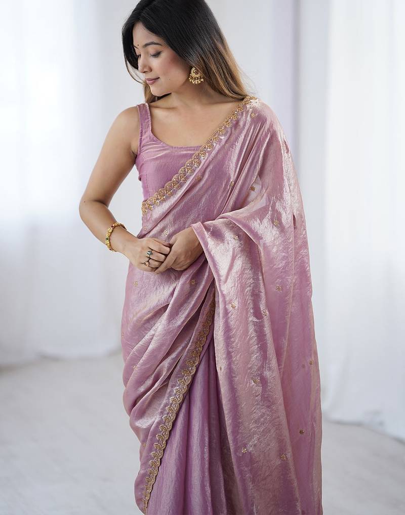 embellished sequinned tissue saree with blouse 