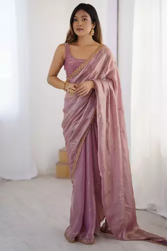 embellished sequinned tissue saree with blouse 