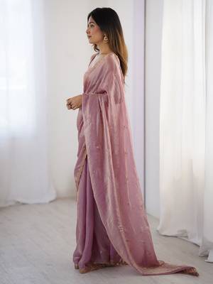 embellished sequinned tissue saree with blouse  3