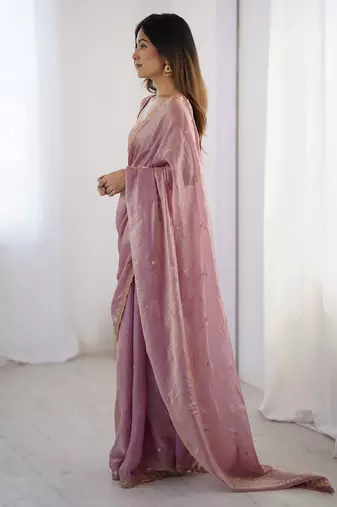 embellished sequinned tissue saree with blouse 