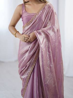 embellished sequinned tissue saree with blouse  5