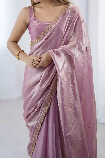 embellished sequinned tissue saree with blouse 