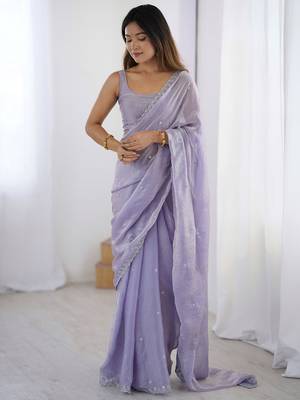 women embellished sequinned tissue saree with blouse  2