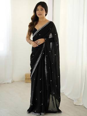 black embellished tissue sarees with blouse  2