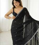 black embellished tissue sarees with blouse 