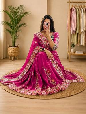 embellished floral mirror work pure georgette designer saree with blouse  2