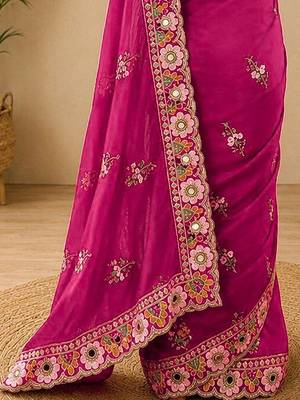 embellished floral mirror work pure georgette designer saree with blouse  5