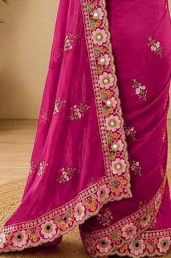 embellished floral mirror work pure georgette designer saree with blouse 