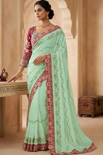 floral embroidered pure georgette designer saree with blouse 