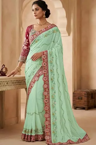 floral embroidered pure georgette designer saree with blouse 