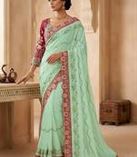 floral embroidered pure georgette designer saree with blouse 