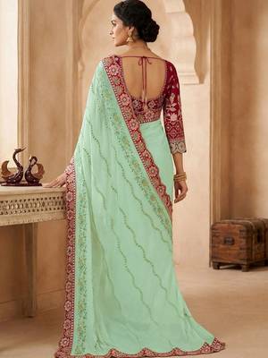 floral embroidered pure georgette designer saree with blouse  2