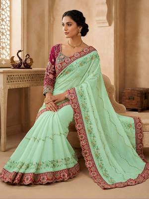 floral embroidered pure georgette designer saree with blouse  3