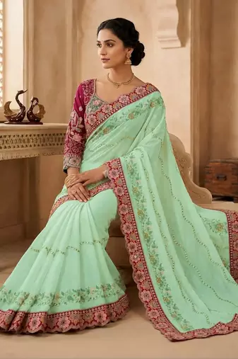 floral embroidered pure georgette designer saree with blouse 