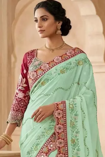 floral embroidered pure georgette designer saree with blouse 