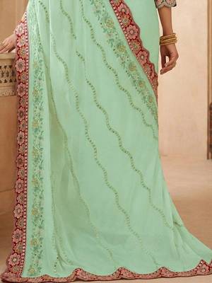 floral embroidered pure georgette designer saree with blouse  6
