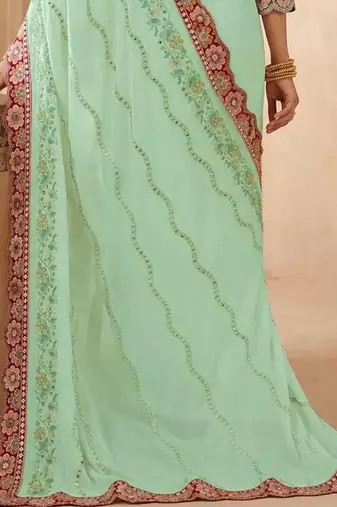floral embroidered pure georgette designer saree with blouse 