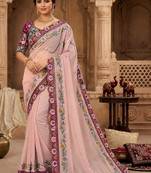 floral mirror work pure georgette designer saree with blouse 