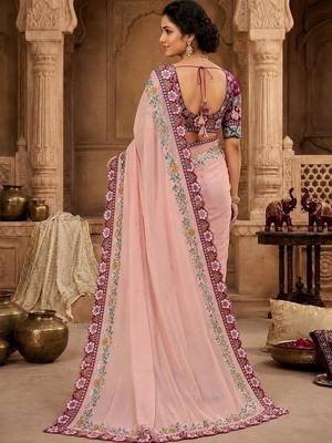 floral mirror work pure georgette designer saree with blouse  2