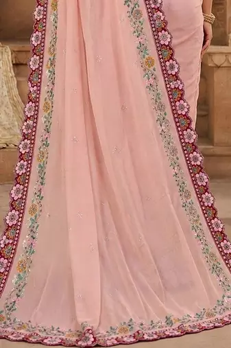 floral mirror work pure georgette designer saree with blouse 