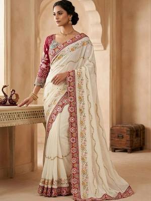 floral embroidered pure georgette designer saree with blouse  1