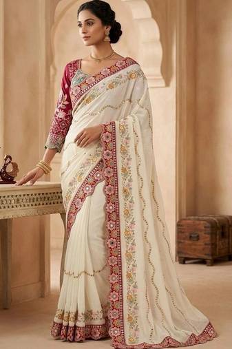 floral embroidered pure georgette designer saree with blouse 