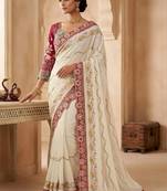 floral embroidered pure georgette designer saree with blouse 