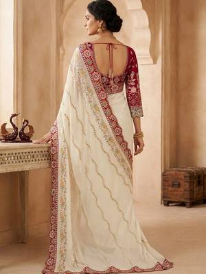floral embroidered pure georgette designer saree with blouse  2