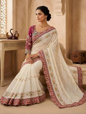floral embroidered pure georgette designer saree with blouse  3