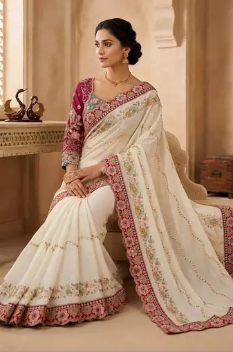 floral embroidered pure georgette designer saree with blouse 