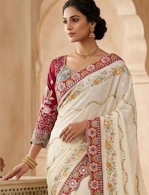 floral embroidered pure georgette designer saree with blouse  4