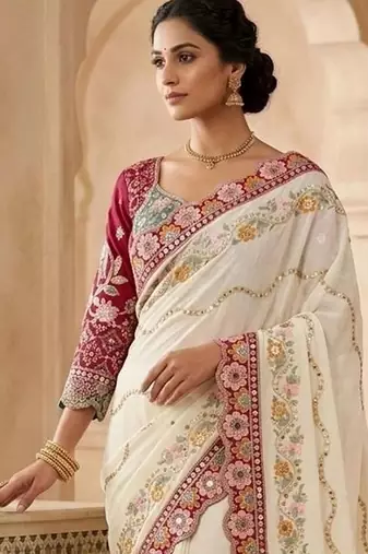floral embroidered pure georgette designer saree with blouse 