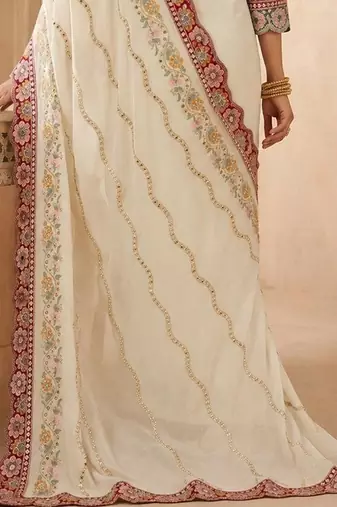 floral embroidered pure georgette designer saree with blouse 
