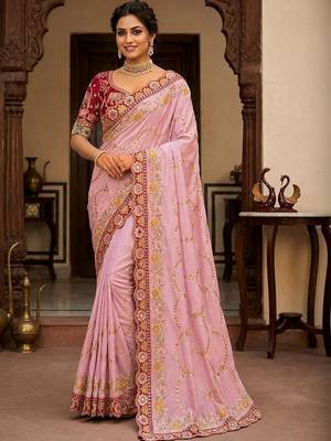 floral embroidered pure georgette designer saree with blouse  1