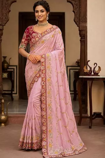floral embroidered pure georgette designer saree with blouse 