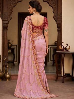 floral embroidered pure georgette designer saree with blouse  2