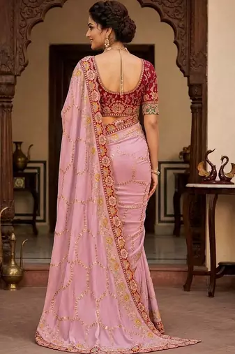floral embroidered pure georgette designer saree with blouse 