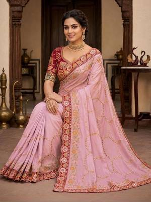 floral embroidered pure georgette designer saree with blouse  3
