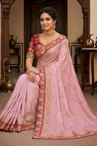 floral embroidered pure georgette designer saree with blouse 