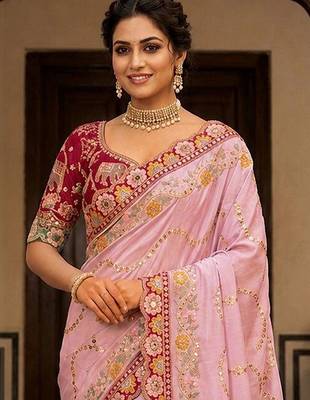 floral embroidered pure georgette designer saree with blouse  4