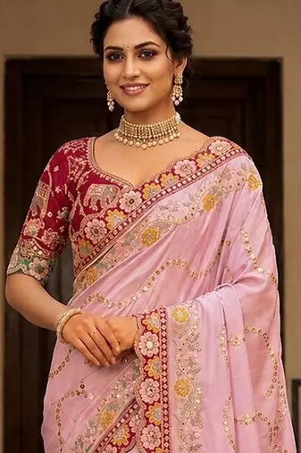 floral embroidered pure georgette designer saree with blouse 