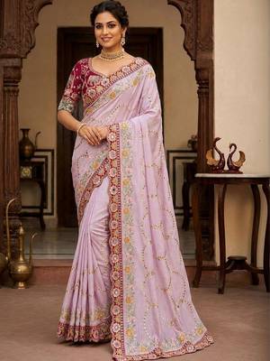 floral embroidered pure georgette designer saree with blouse  1