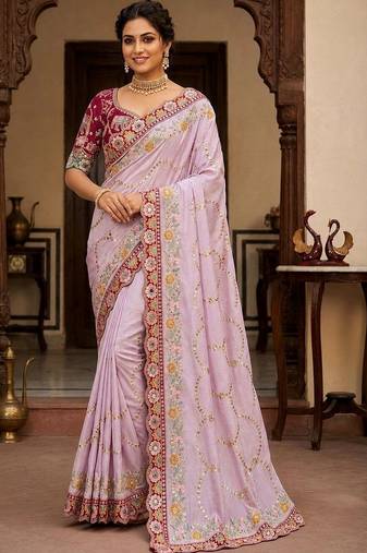 floral embroidered pure georgette designer saree with blouse 