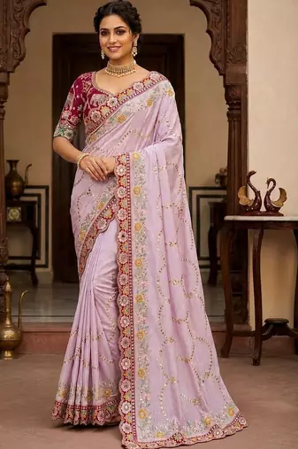 floral embroidered pure georgette designer saree with blouse 