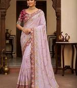 floral embroidered pure georgette designer saree with blouse 